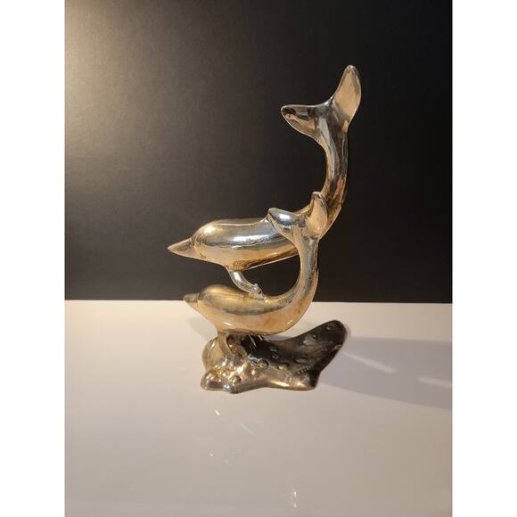 Vintage Brass Swimming Dolphins Sculpture Whimisical Statues - Picture 5 of 11